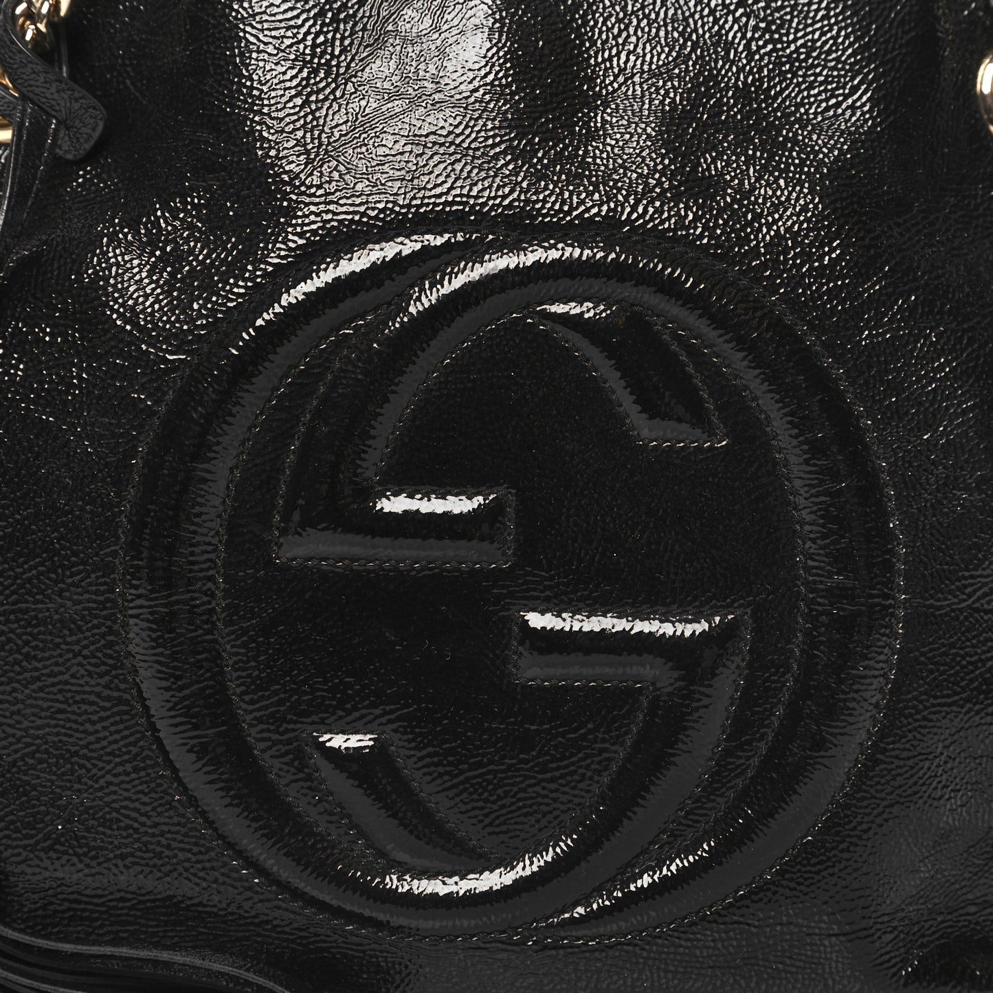 Patent Medium Soho Chain Shoulder Bag Black