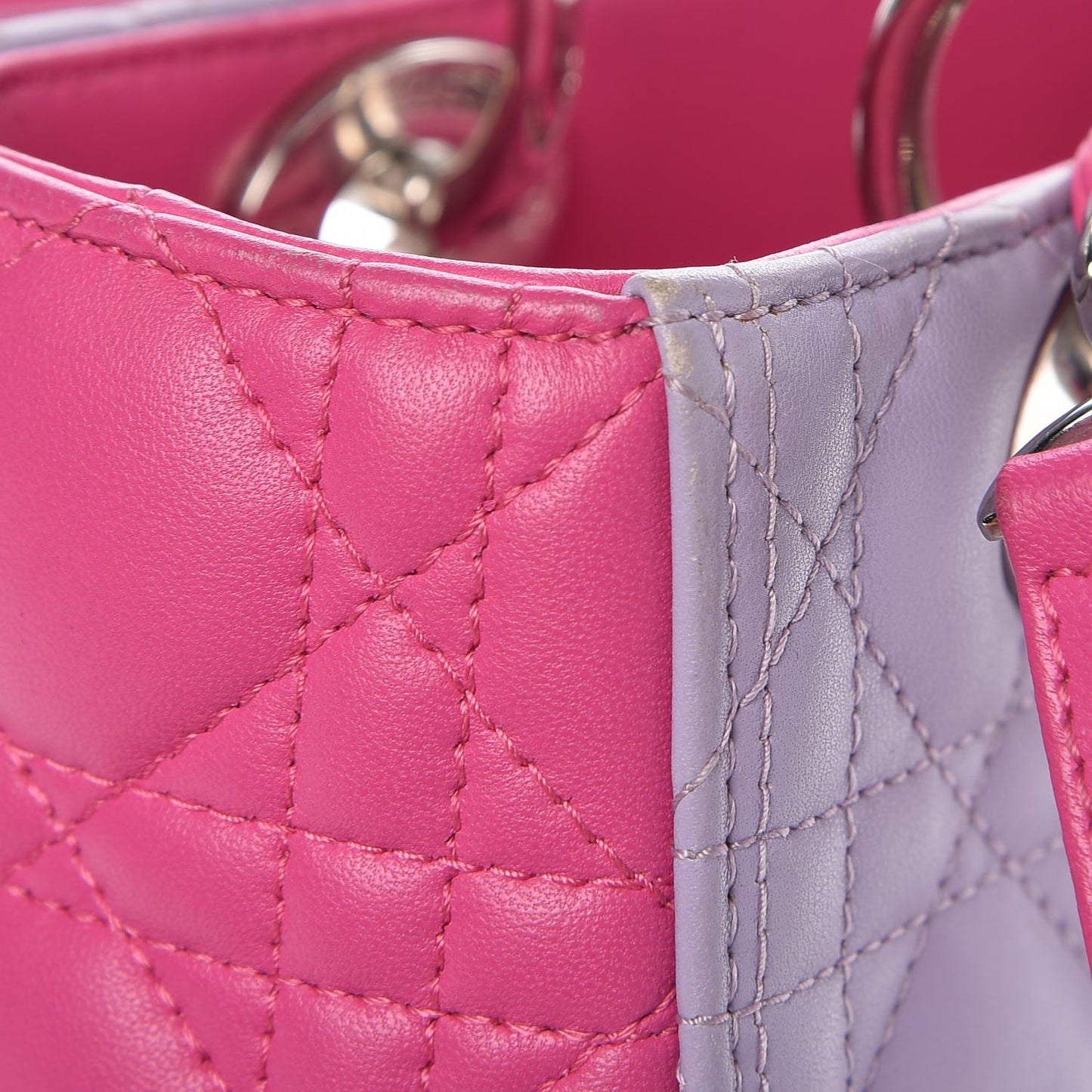Lambskin Cannage Medium Bi-Color Lady Dior Pink Purple