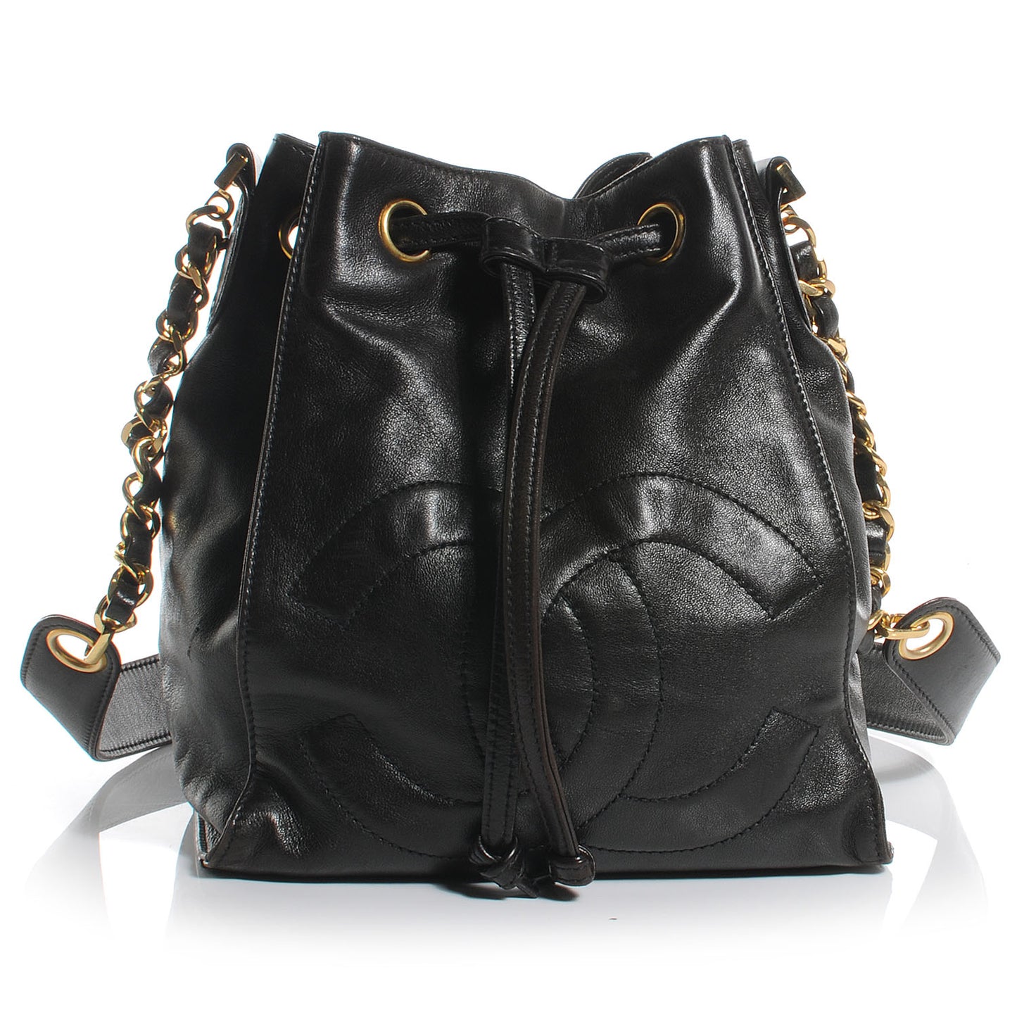 Lambskin Drawstring Shoulder Bag Dark Brown