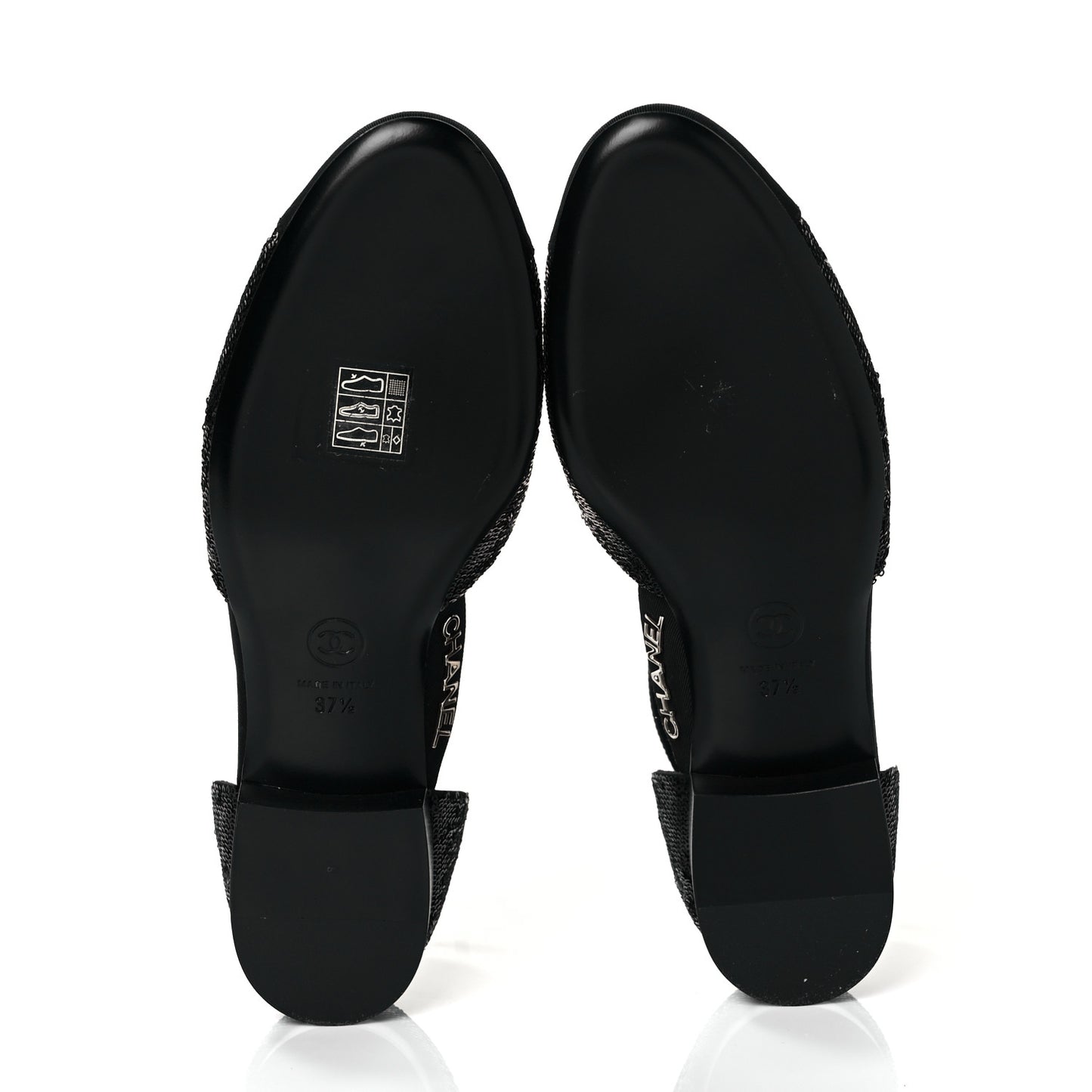 Sequin Grosgrain CC Cap Toe Ankle Flat 37.5 Black