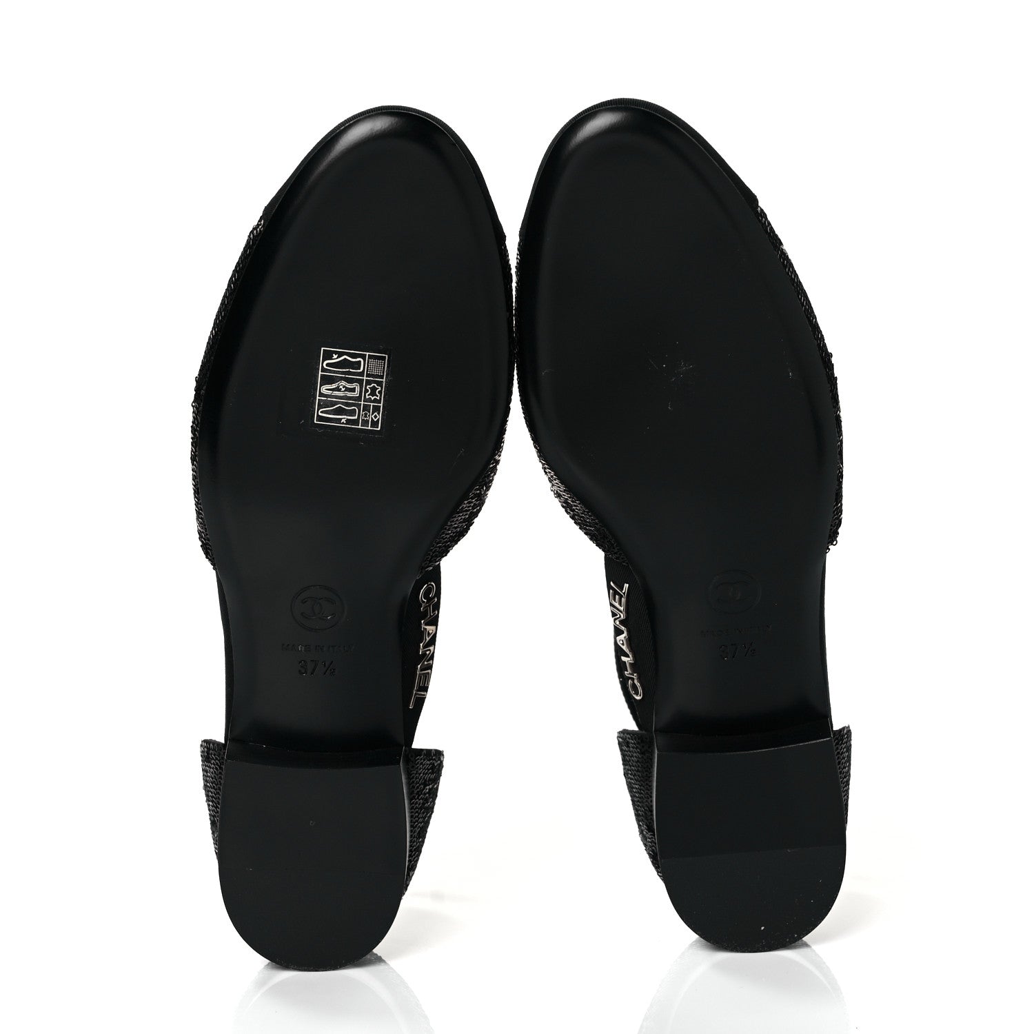 Chanel Sequin Grosgrain CC Cap Toe Ankle Flat 37.5 Black 5 of 9