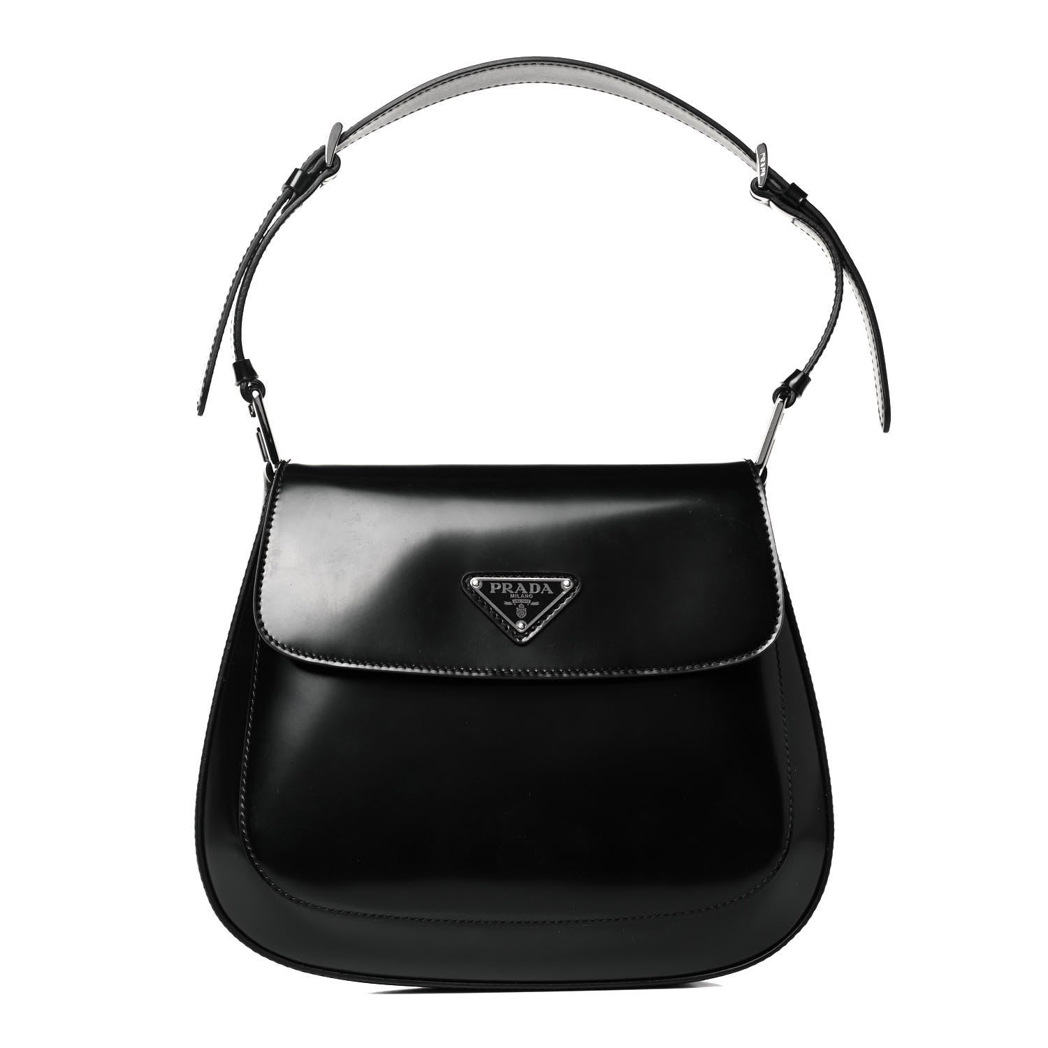 Prada Spazzolato Cleo Flap Adjustable Strap Shoulder Bag Black 1 of 9