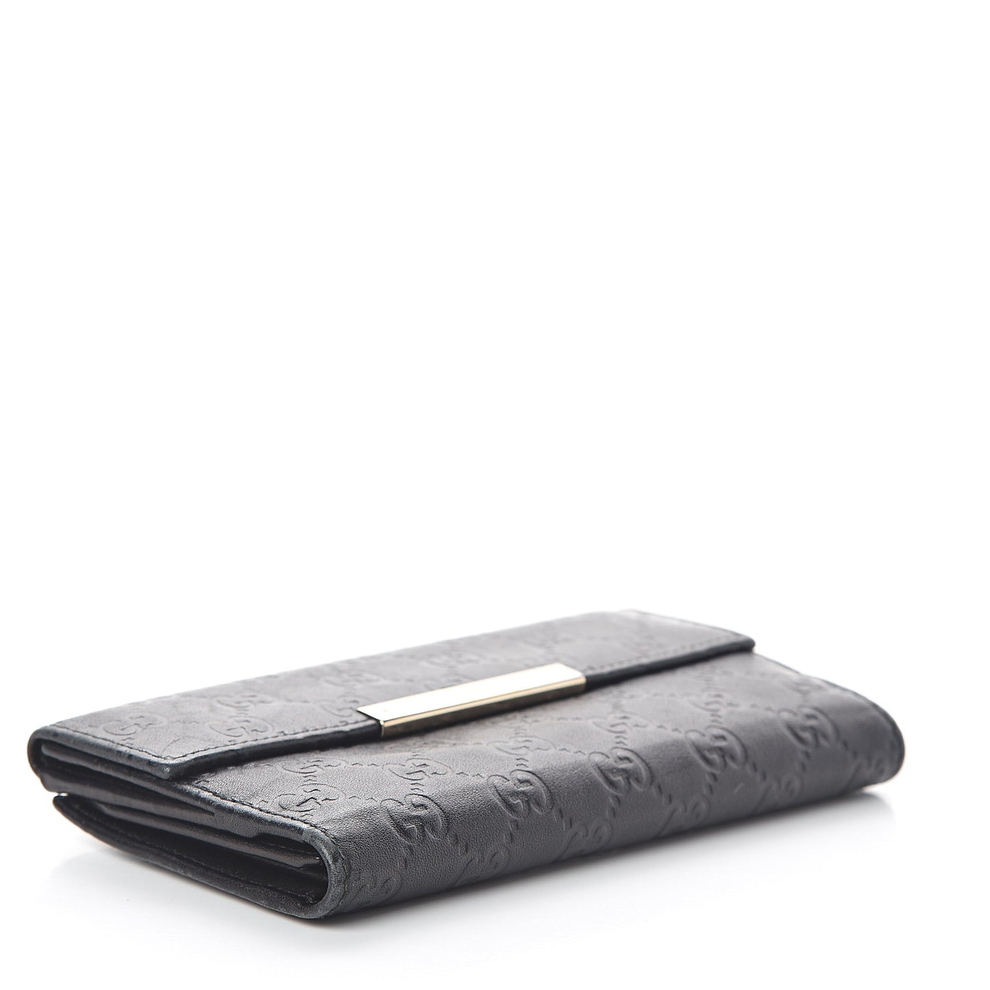 Guccissima Margaux Calfskin Metal Bar Continental Flap Wallet Black