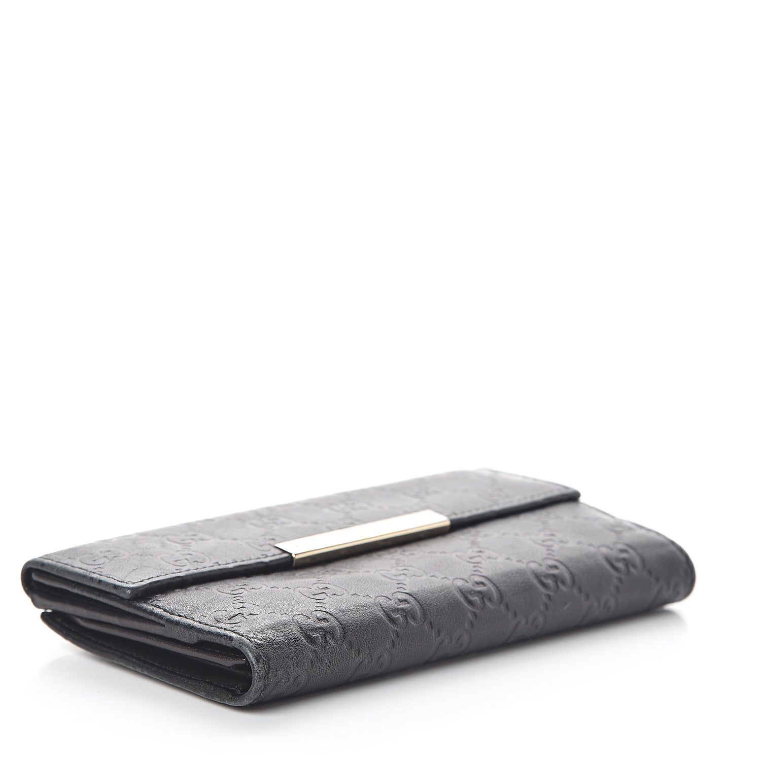 Gucci Guccissima Margaux Calfskin Metal Bar Continental Flap Wallet Black 3 of 5