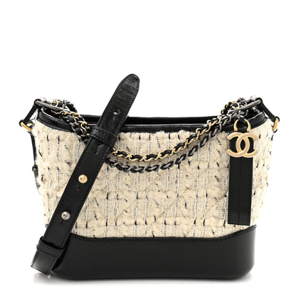 Chanel Tweed Calfskin Quilted Small Gabrielle Hobo Ivory Black 1 of 12