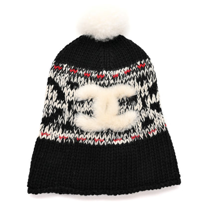 Chanel Wool Shearling CC Beanie Hat Black Multicolor 1 of 5