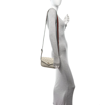 Gucci GG Supreme Monogram Textured Dollar Calfskin Web Mini Ophidia Envelope Shoulder Bag Beige Mystic White Oatmeal 2 of 9
