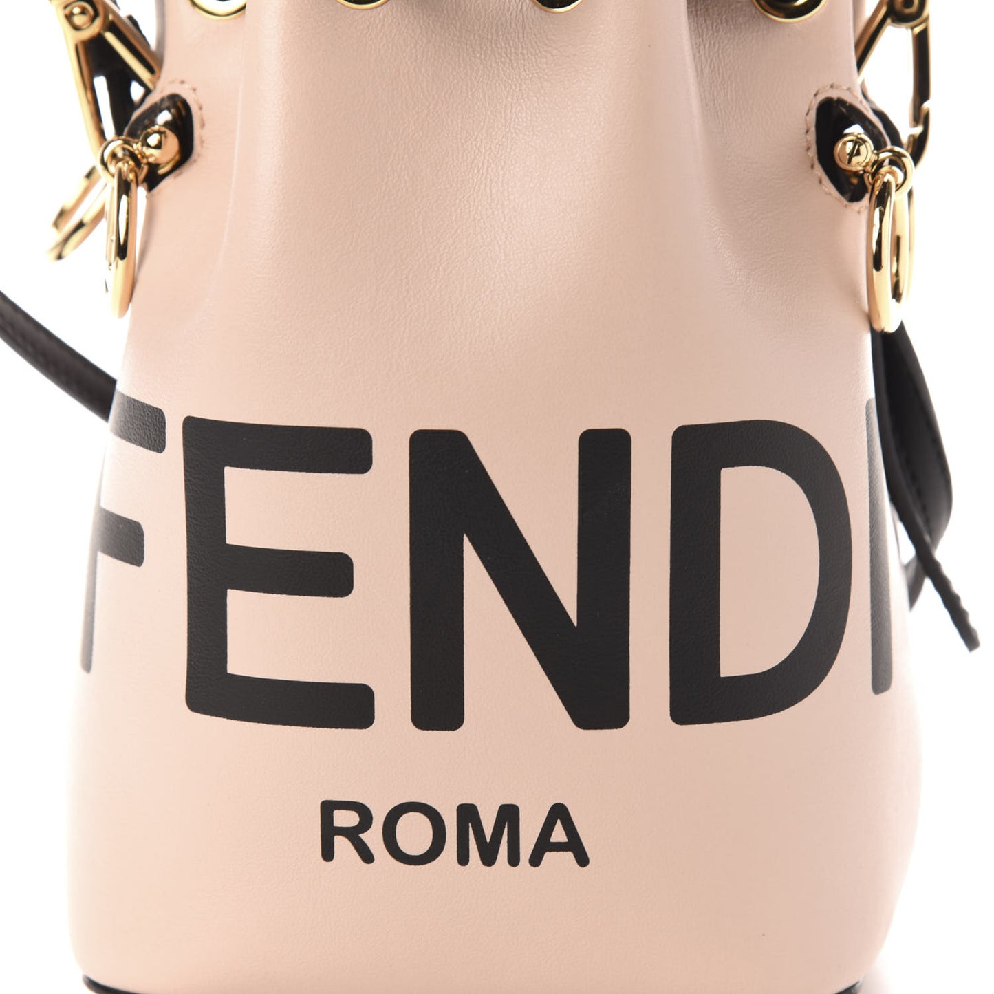 Vitello Fluffy Grace F is Fendi Logo Embossed Mini Mon Tresor Bucket Bag Rosa Quarzo Black