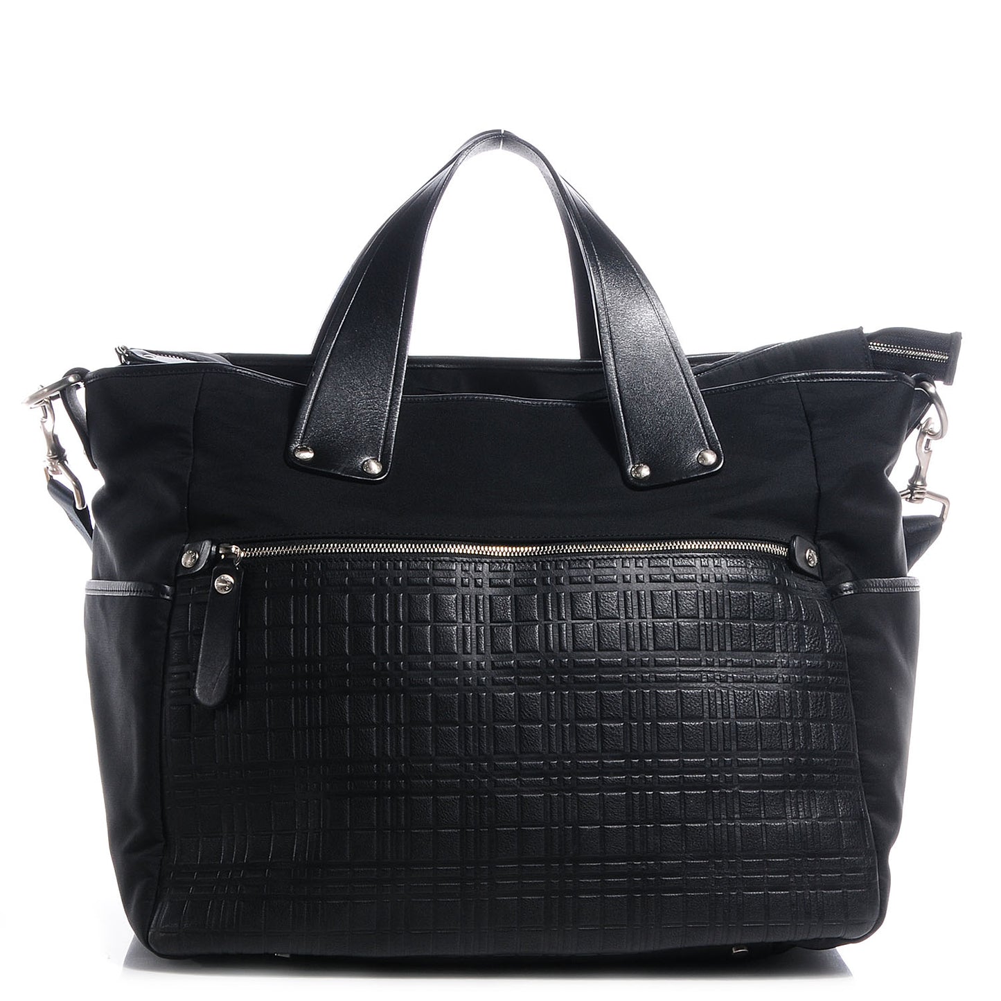 Leather Check Embossed Tote Bag Black