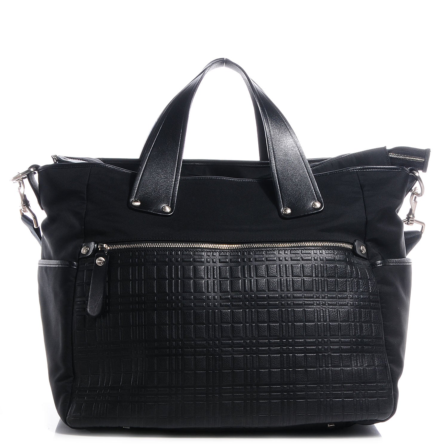 Burberry Leather Check Embossed Tote Bag Black 1 of 9