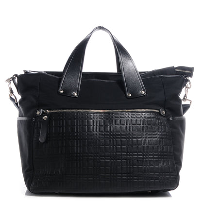 Burberry Leather Check Embossed Tote Bag Black 1 of 9