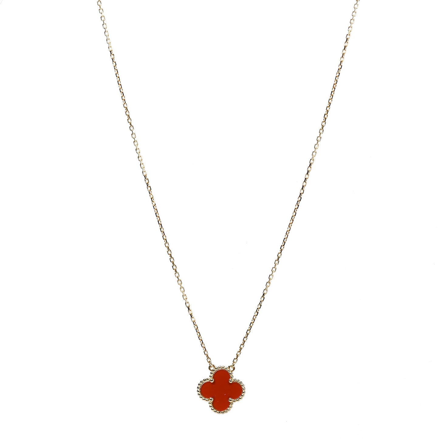 18K Yellow Gold Carnelian Vintage Alhambra Pendant Necklace