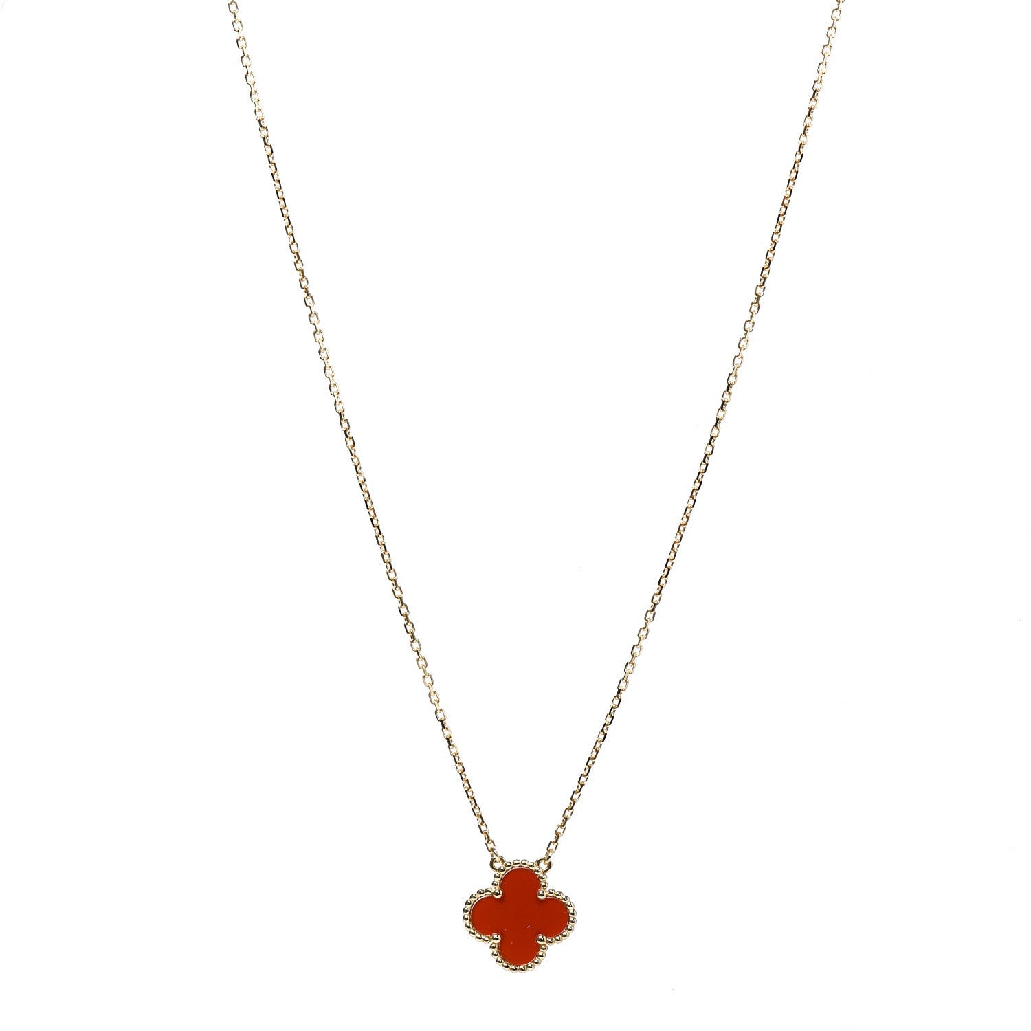 Van Cleef & Arpels 18K Yellow Gold Carnelian Vintage Alhambra Pendant Necklace 1 of 4