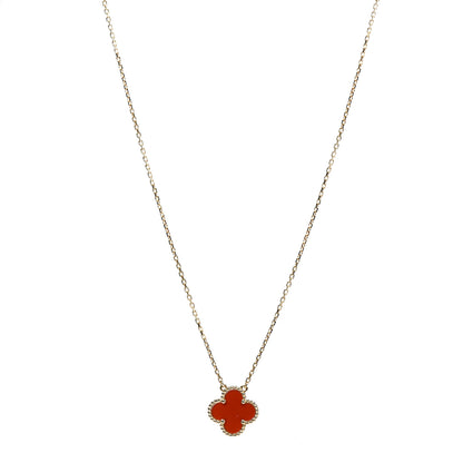 Van Cleef & Arpels 18K Yellow Gold Carnelian Vintage Alhambra Pendant Necklace 1 of 4