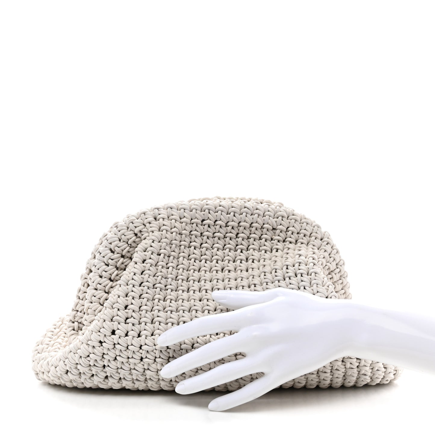 Calfskin Crochet Medium The Pouch Clutch Bianco