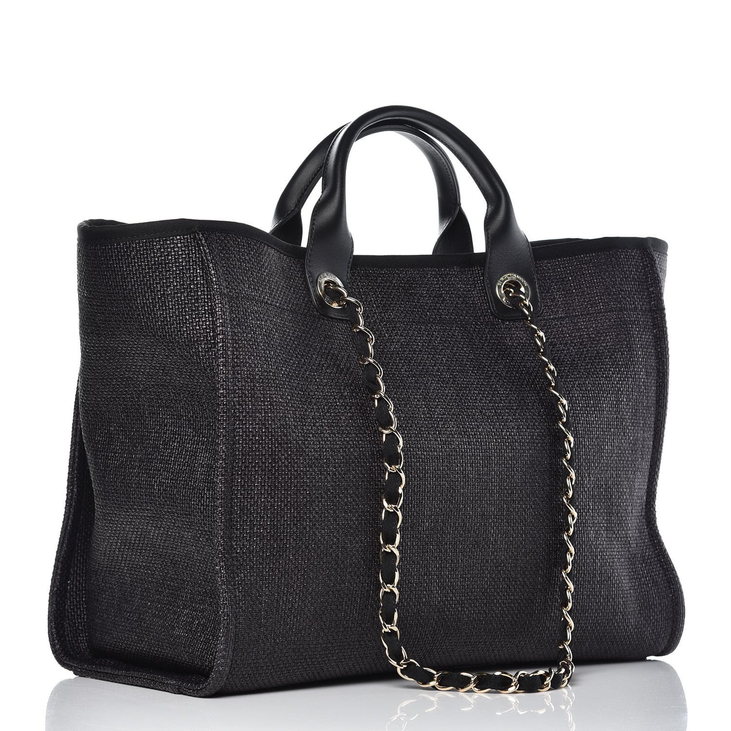 Woven Straw Raffia Large Deauville Tote Black