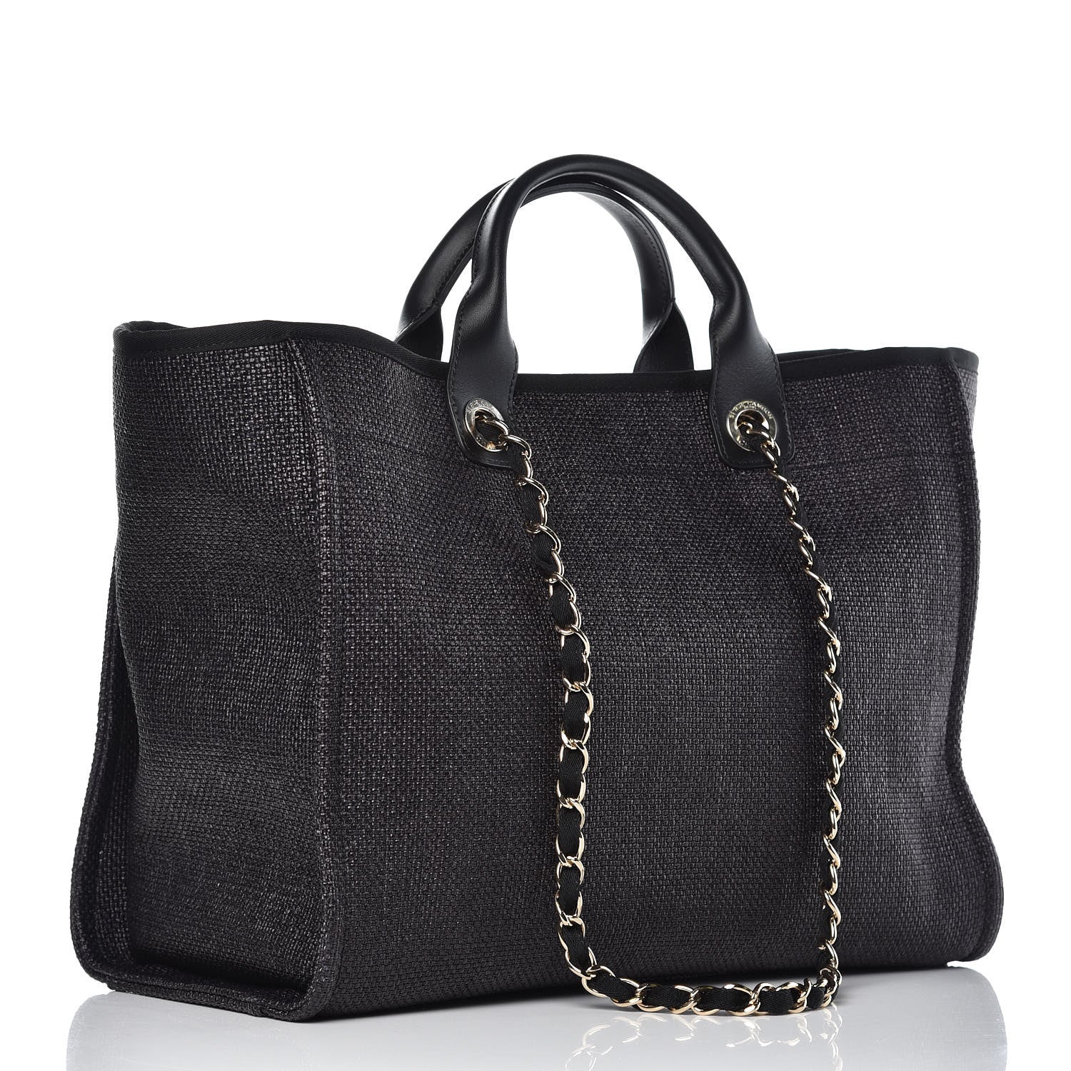 Chanel Woven Straw Raffia Large Deauville Tote Black 3 of 8