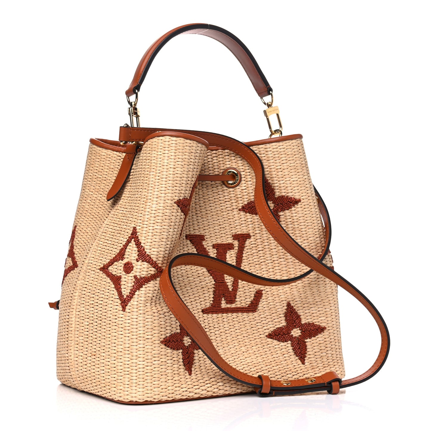 Raffia Calfskin Monogram Neonoe MM Tan