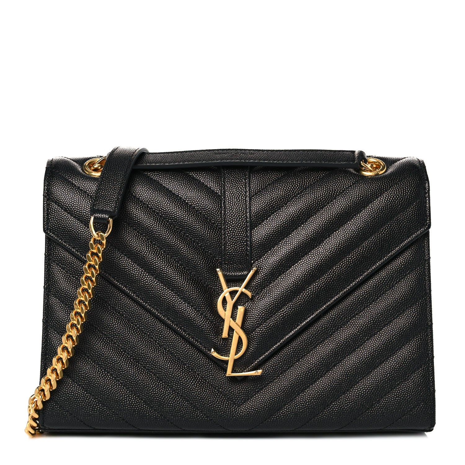 Saint Laurent Grain De Poudre Matelasse Chevron Medium Monogram Satchel Black 1 of 8