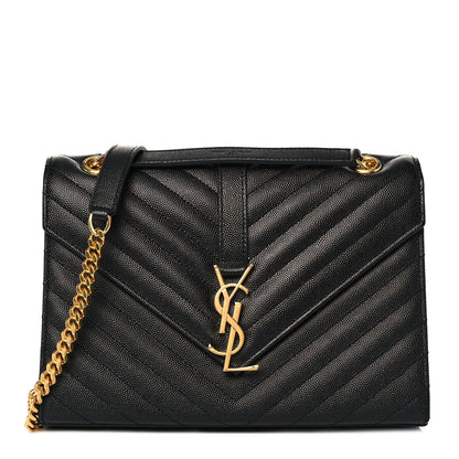 Saint Laurent Grain De Poudre Matelasse Chevron Medium Monogram Satchel Black 1 of 8