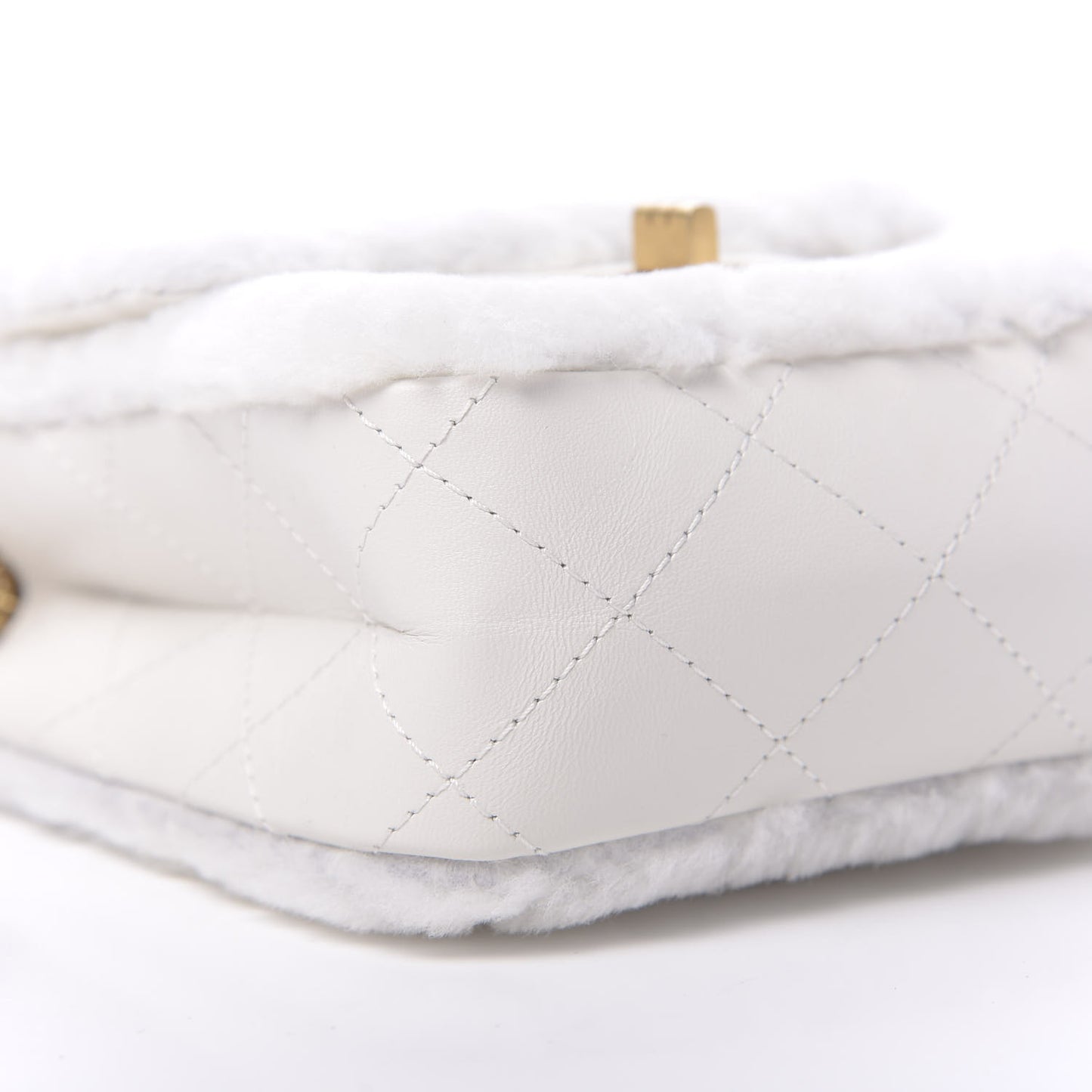Shearling Lambskin Aged Calfskin Quilted 2.55 Reissue Mini North South Flap White