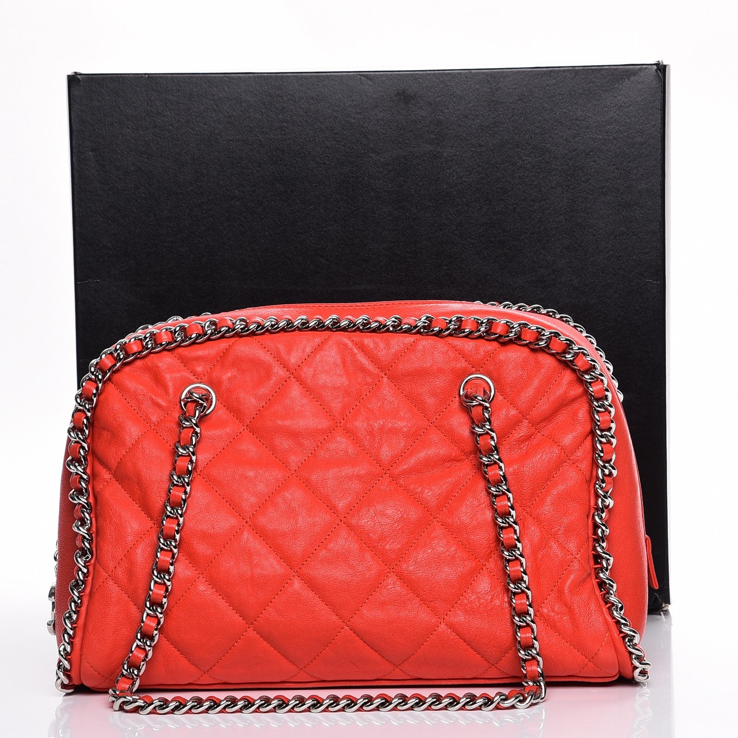 Chanel Washed Lambskin Chain Around Bowler Red 8 of 8