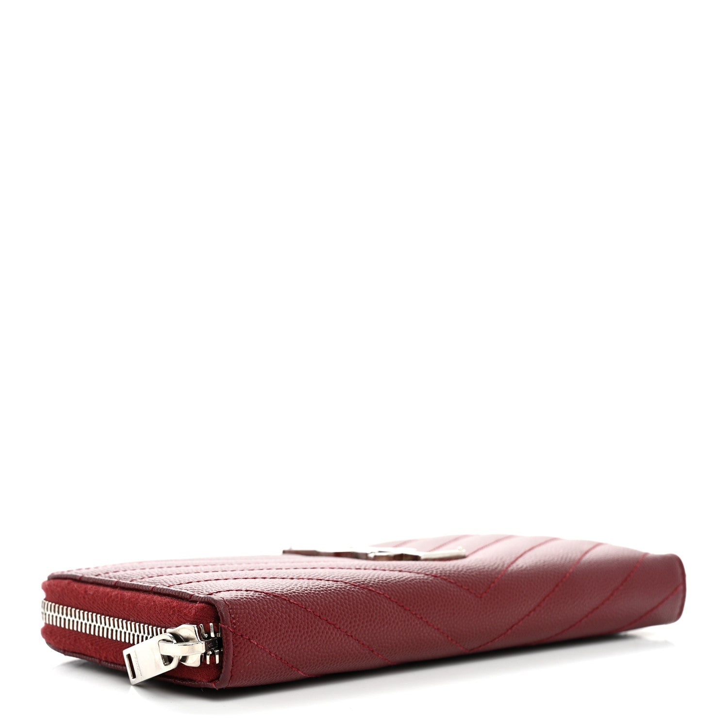 Saint Laurent Grain De Poudre Matelasse Chevron Monogram Zip Around Wallet Palissandre 4 of 9