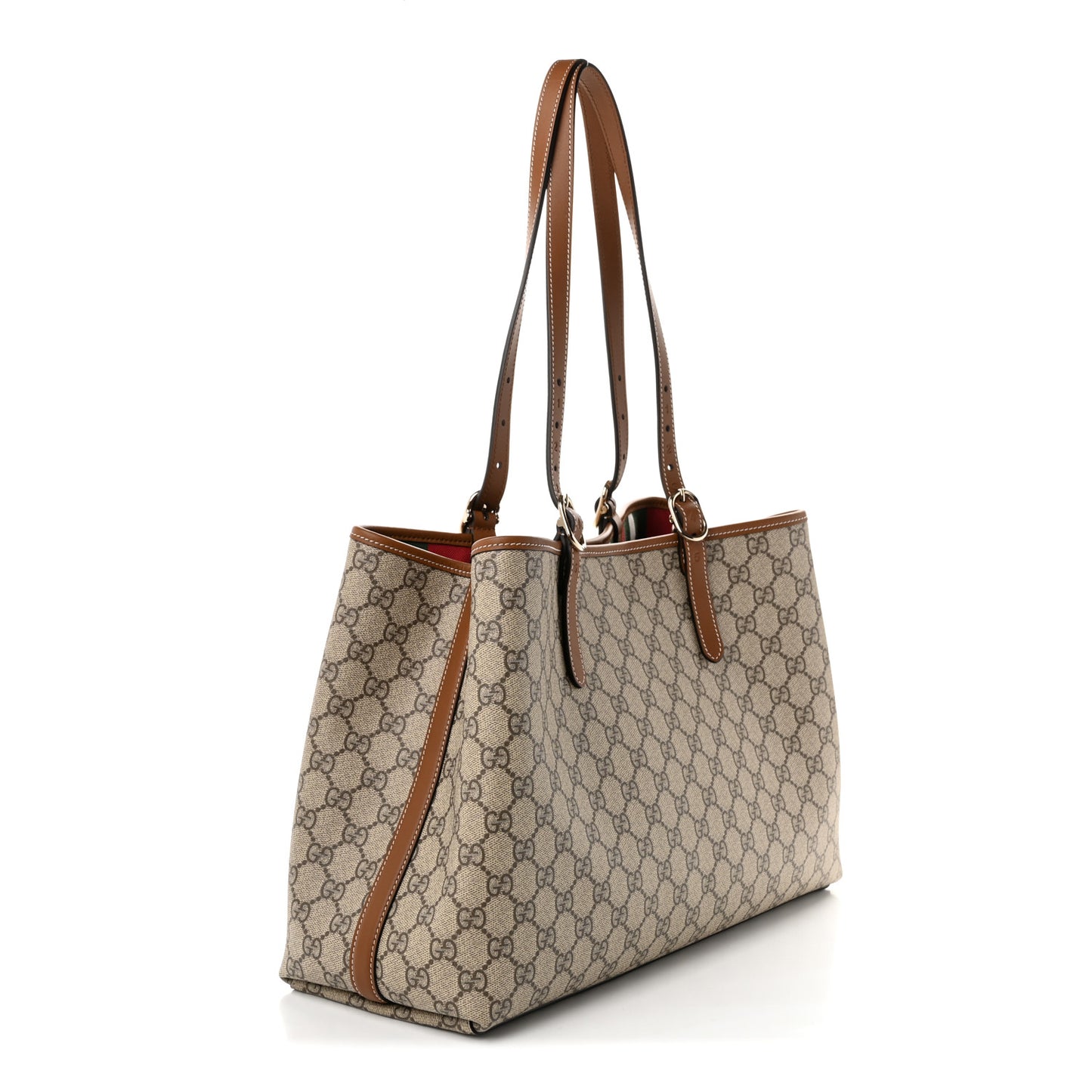GG Supreme Monogram Emblem Large Tote Bag Beige Dark Brown