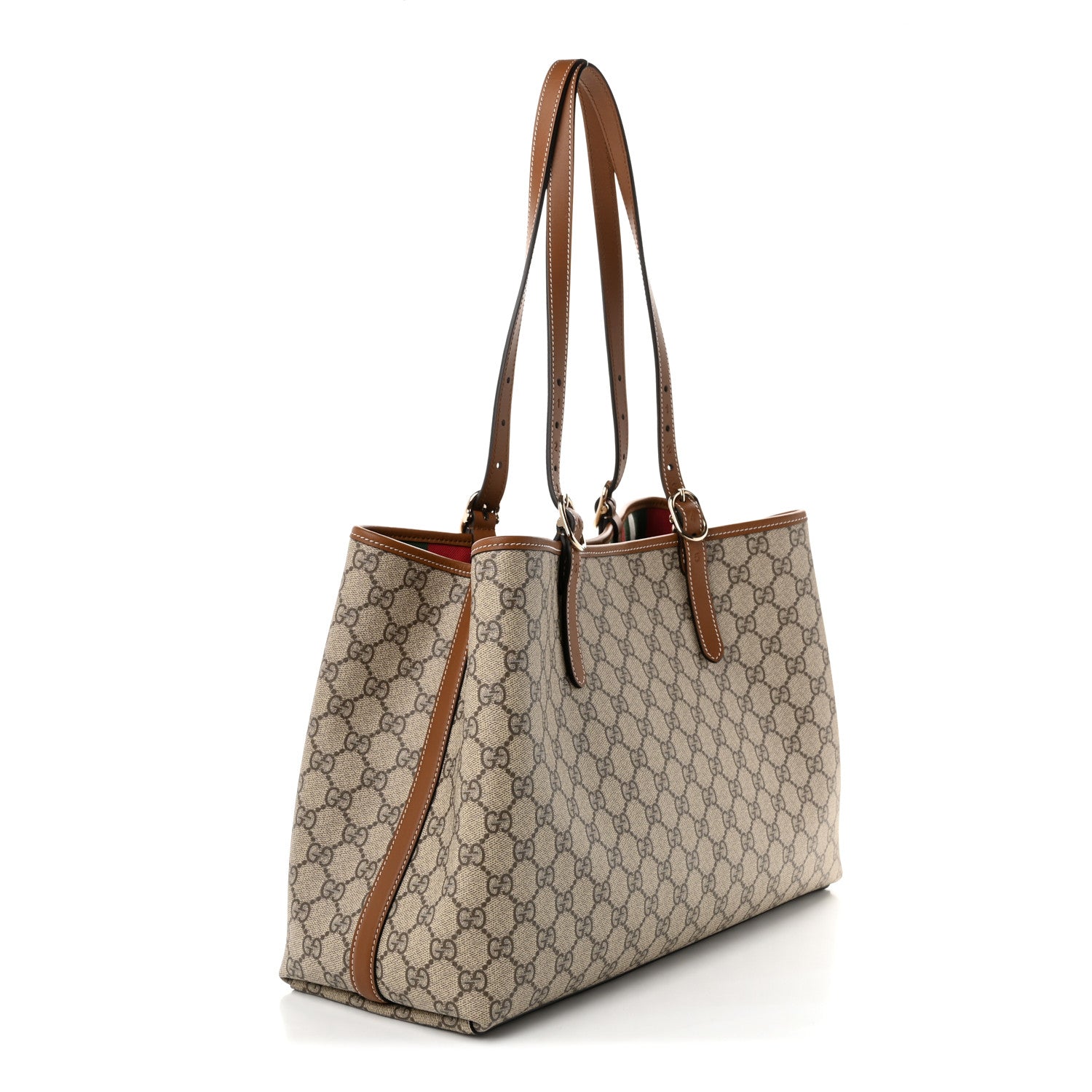 Gucci GG Supreme Monogram Emblem Large Tote Bag Beige Dark Brown 3 of 10