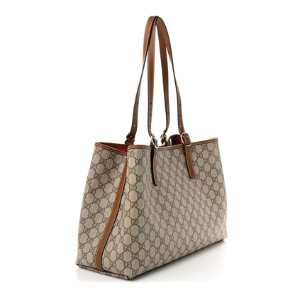 Gucci GG Supreme Monogram Emblem Large Tote Bag Beige Dark Brown 3 of 10