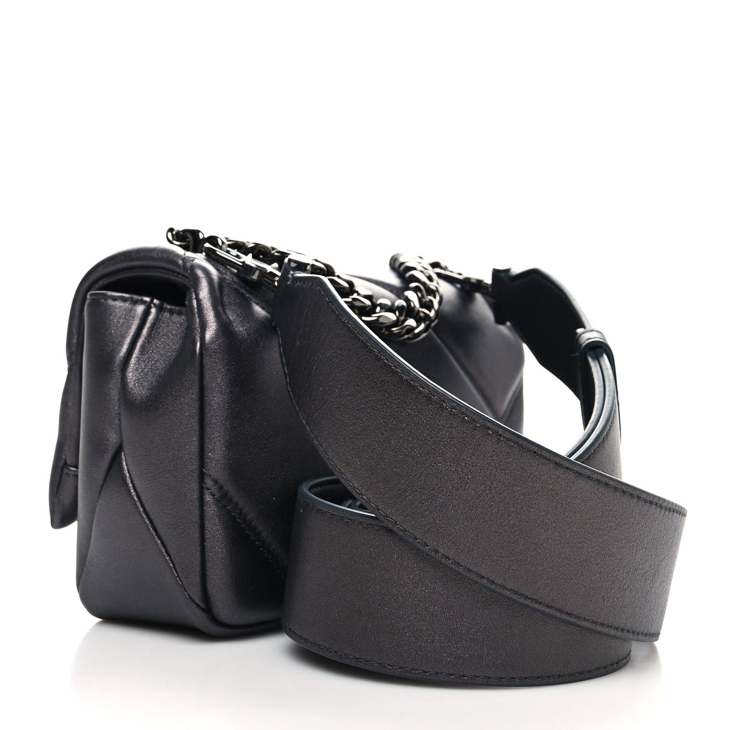 Metallic Calfskin Matelasse Mini Serpenti Cabochon Crossbody Bag Gray
