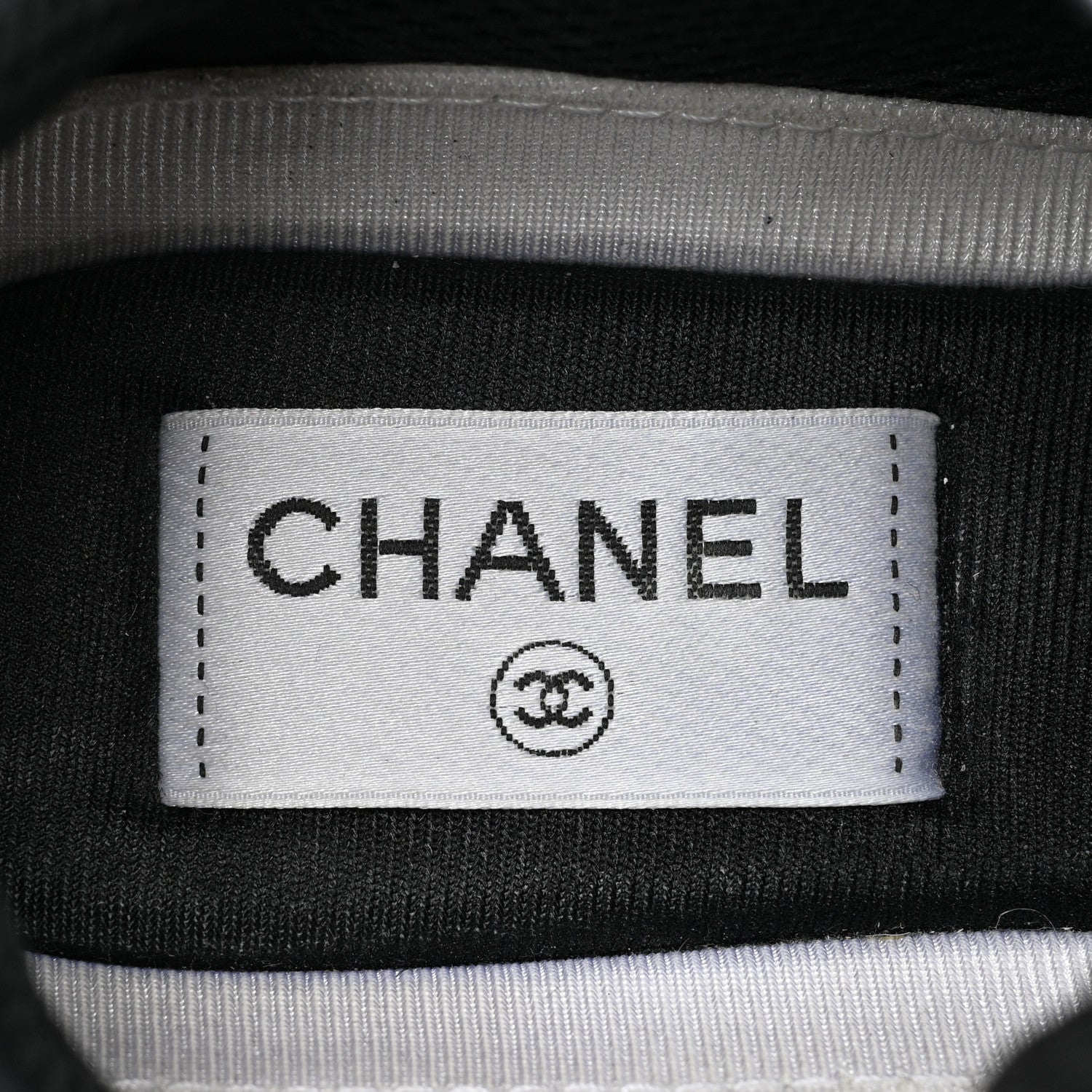 Chanel Mesh Suede Calfskin Grained Calfskin Womens CC Sneakers 37 White Black 7 of 12