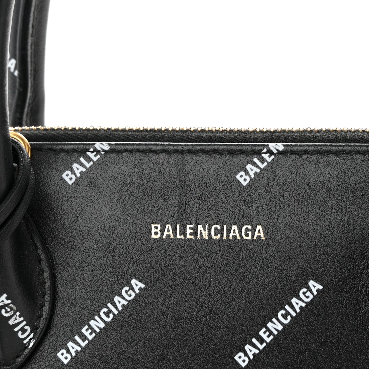 Calfskin Allover Logo S Ville Top Handle Bag Black White