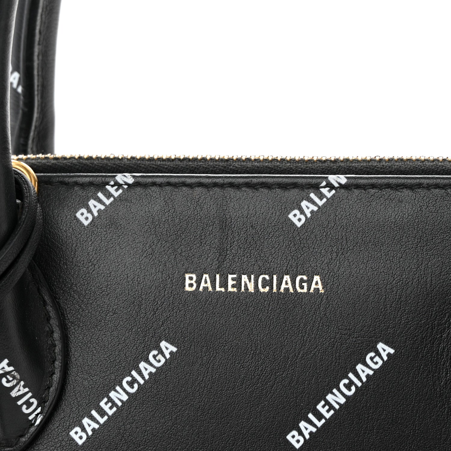 Balenciaga Calfskin Allover Logo S Ville Top Handle Bag Black White 14 of 22