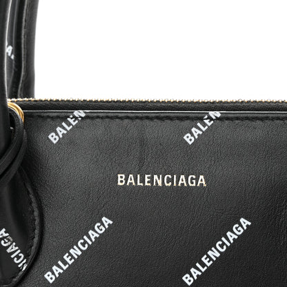 Balenciaga Calfskin Allover Logo S Ville Top Handle Bag Black White 14 of 22