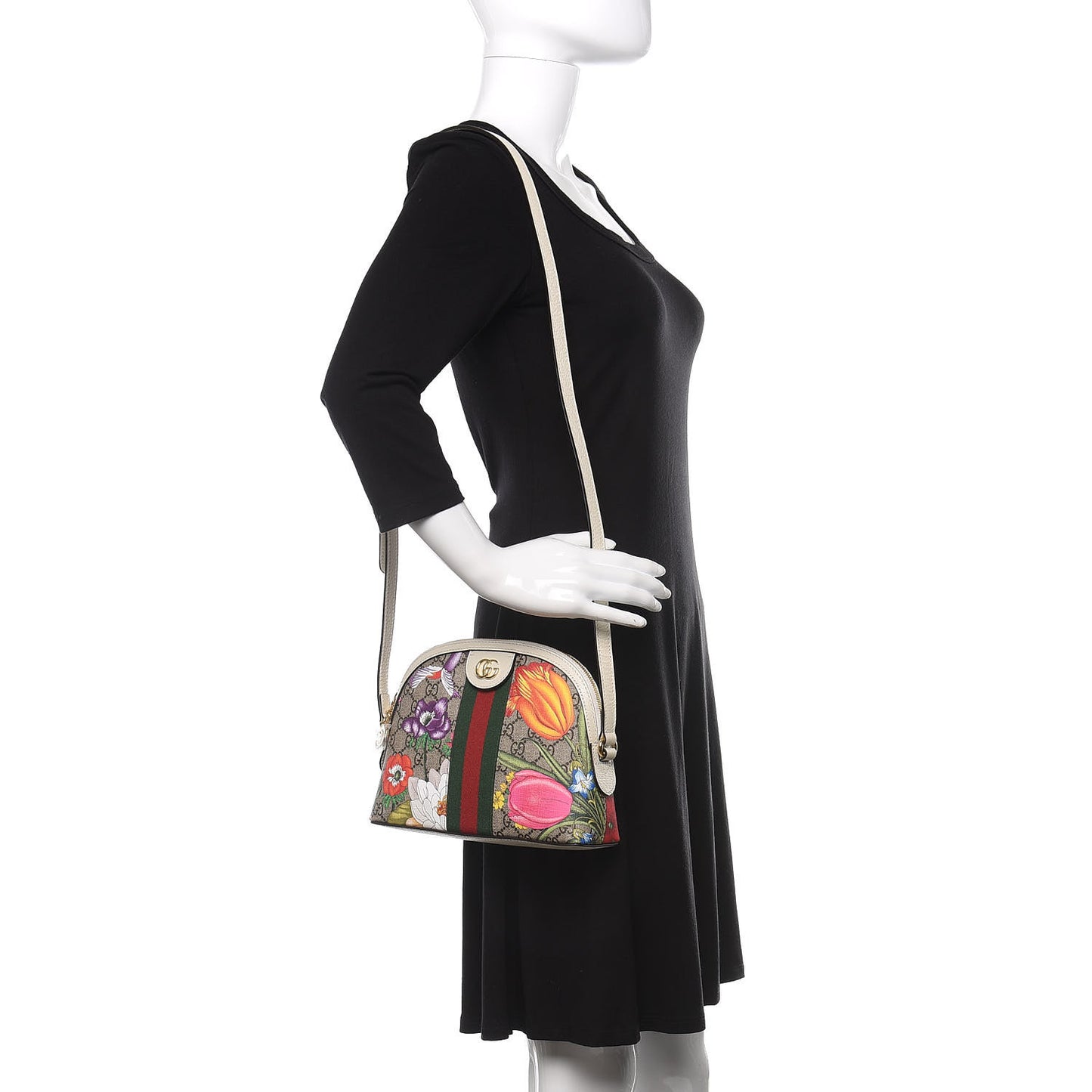 GG Supreme Monogram Flora Web GG Small Ophidia Dome Shoulder Bag White