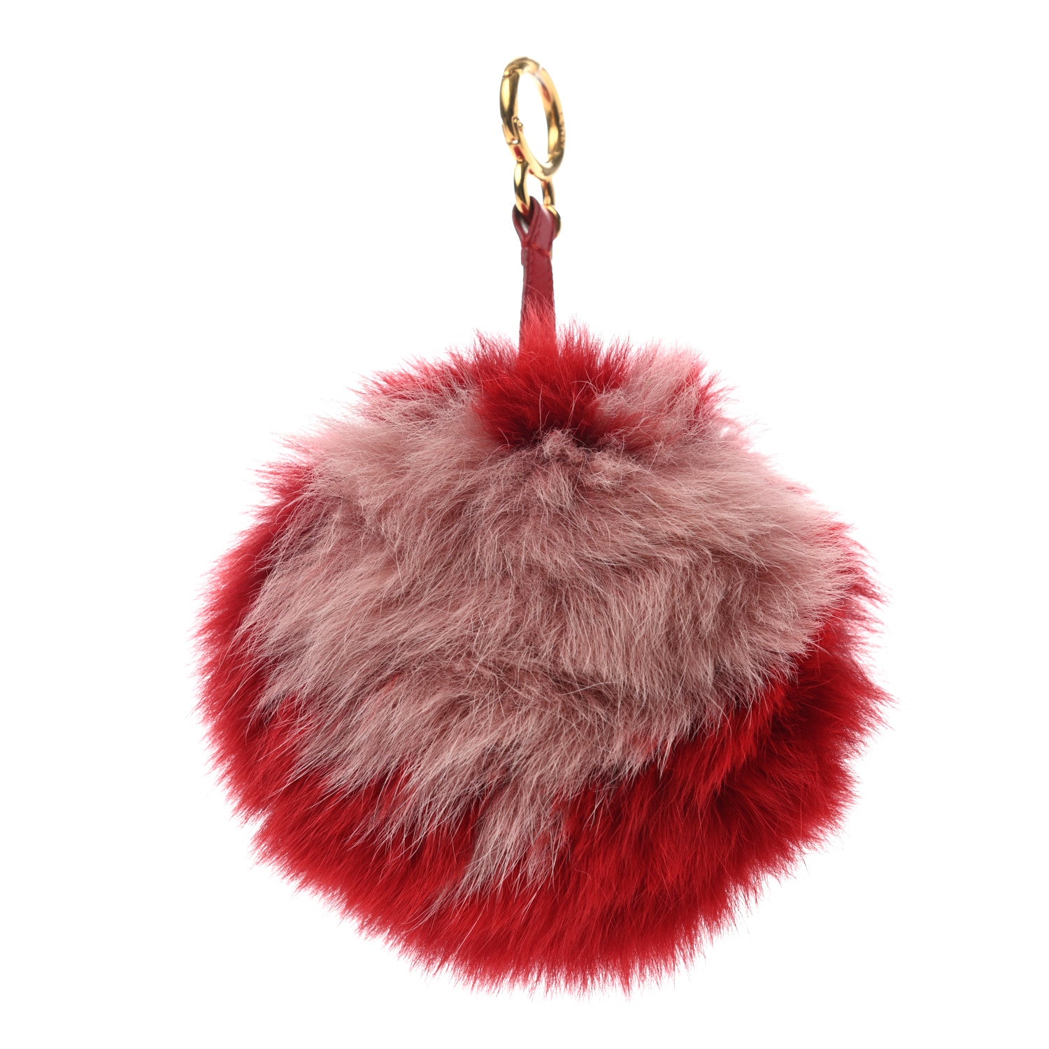 Fendi Fox Fur Shiny Nappa Heart Pom Pom Bag Charm Rosso Rosa 1 of 5
