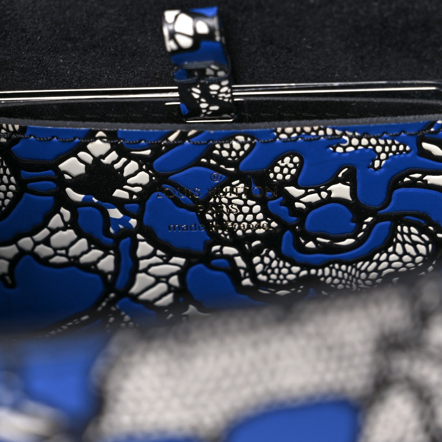 Calfskin Lace Flower Inlay Twist Shoulder Bag MM Navy Black