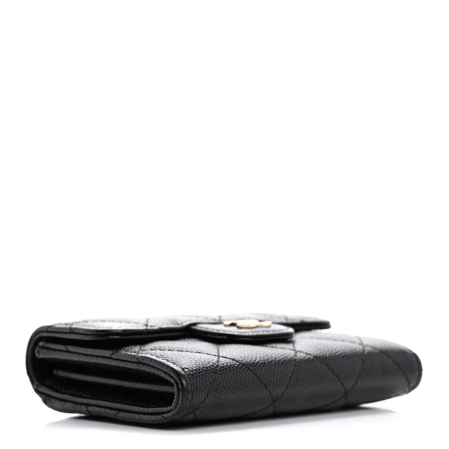 Caviar Quilted Flap Card Holder Wallet Black