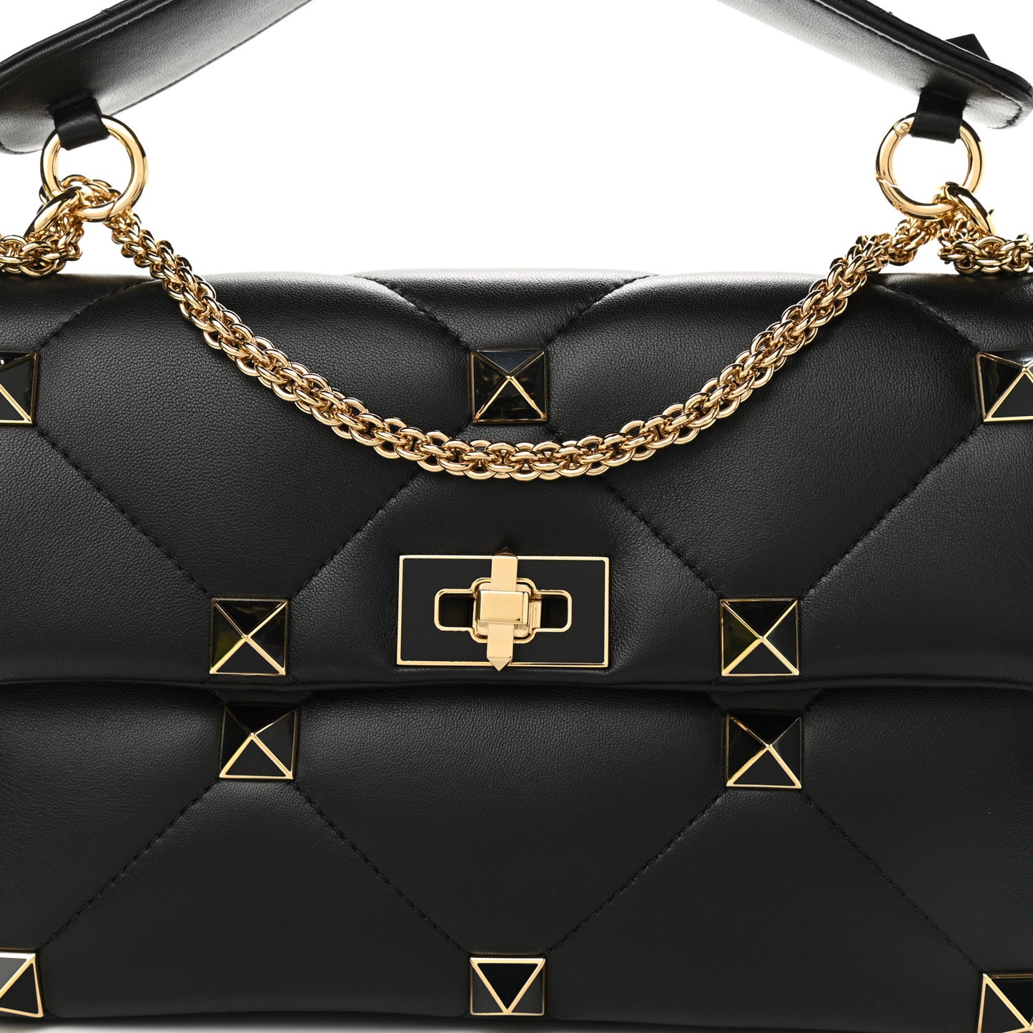 Nappa Enamel Medium Roman Stud Shoulder Bag Black
