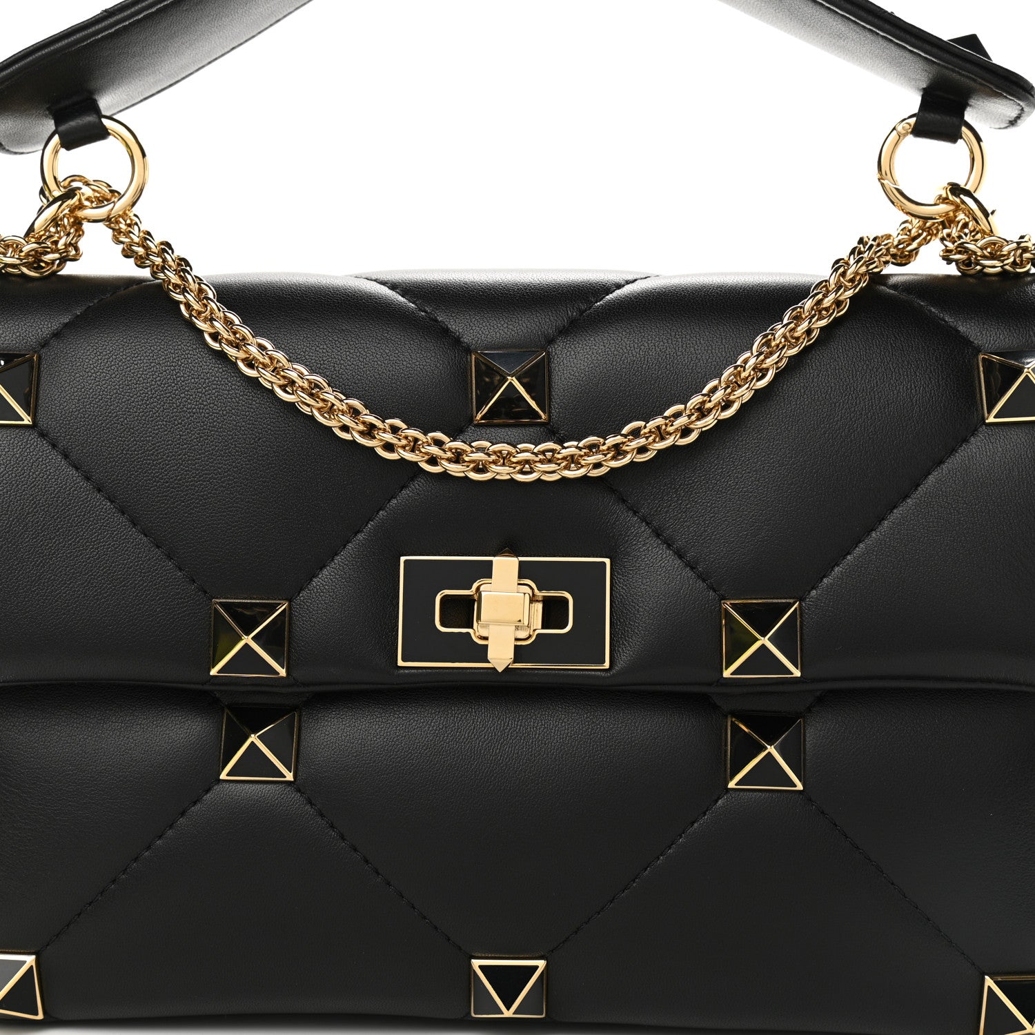 Valentino Garavani Nappa Enamel Medium Roman Stud Shoulder Bag Black 6 of 10