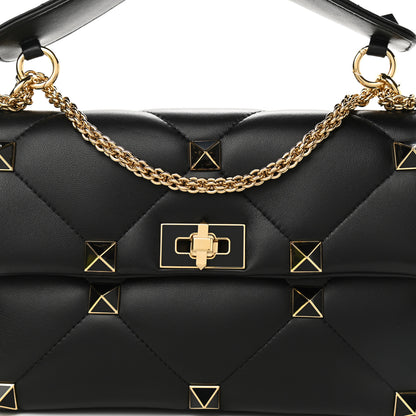 Valentino Garavani Nappa Enamel Medium Roman Stud Shoulder Bag Black 6 of 10