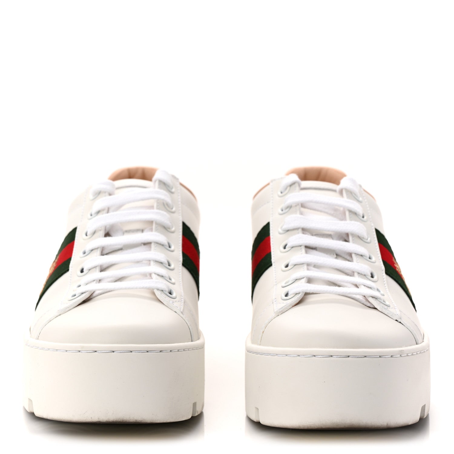 Gucci Calfskin Web Bee Embroidered Womens Ace Platform Sneakers 39 White 2 of 10