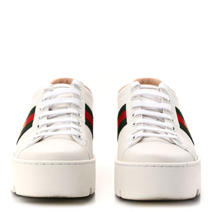 Gucci Calfskin Web Bee Embroidered Womens Ace Platform Sneakers 39 White 2 of 10