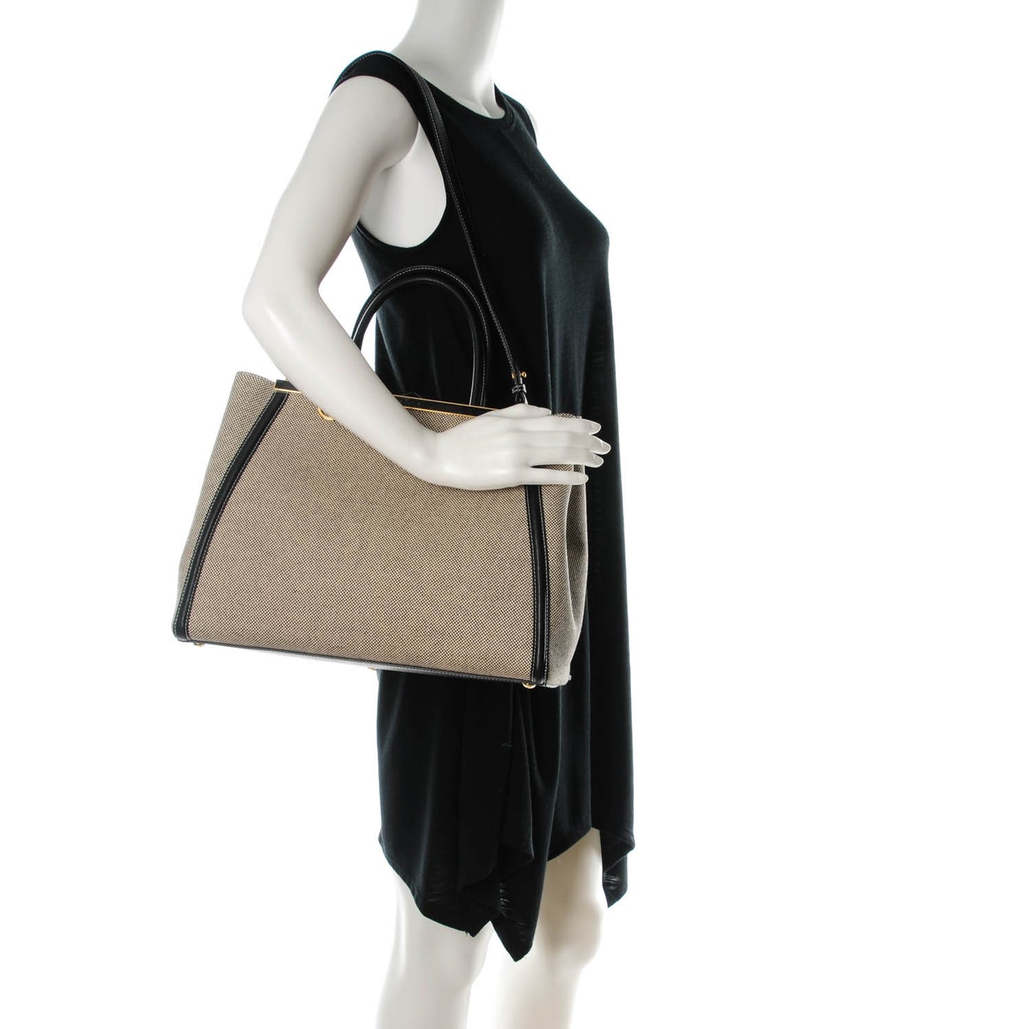 Canvas Vitello Regular 2Jours Tote Bianco Black