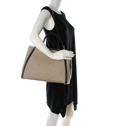Fendi Canvas Vitello Regular 2Jours Tote Bianco Black 2 of 7