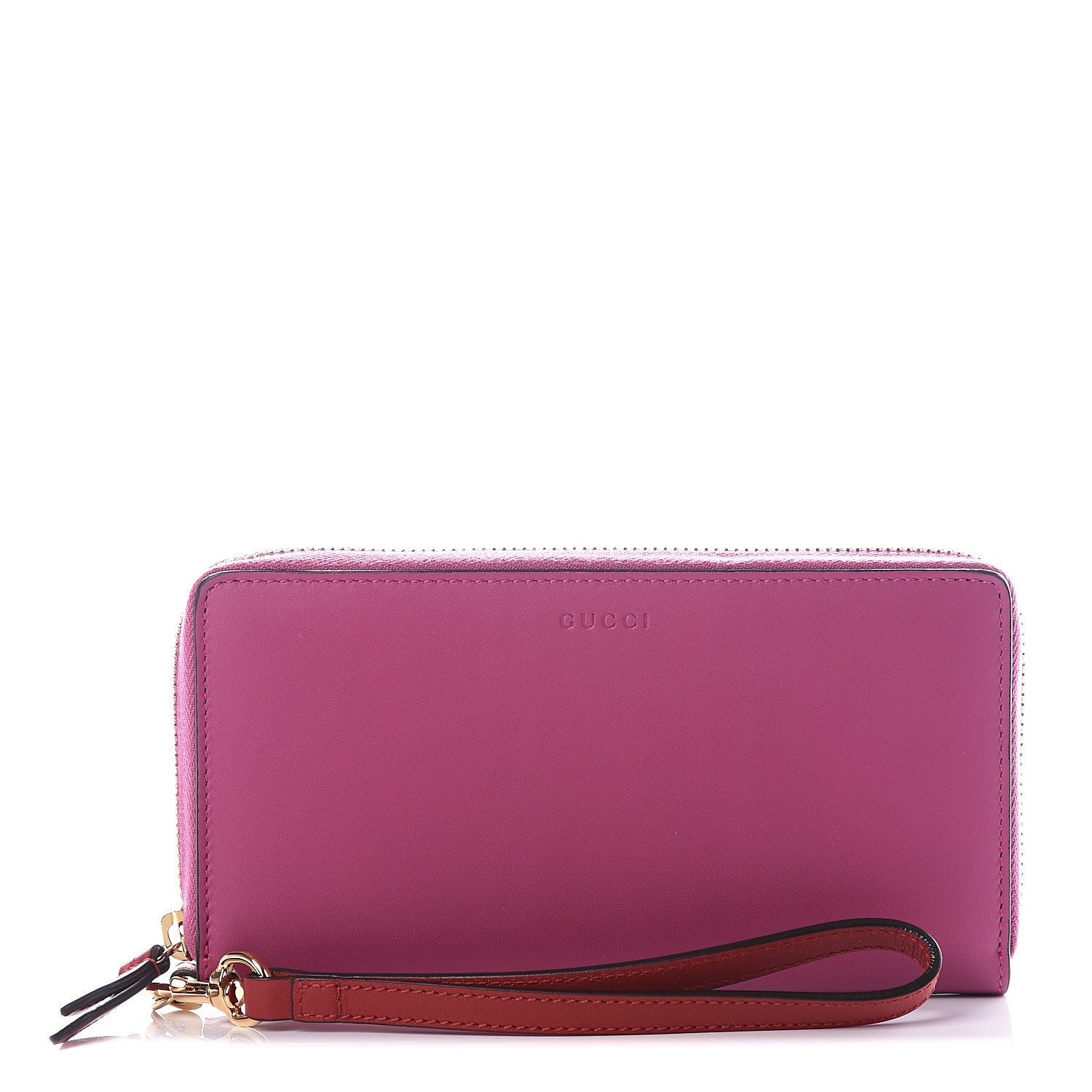 Gucci Moon Calfskin Zip Around Wrist Wallet New Rosette Hibiscus Red 1 of 9