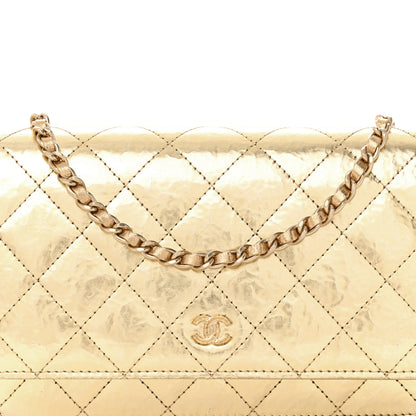 Chanel Hammered Metallic Calfskin Quilted Wallet On Chain WOC Gold 9 of 13