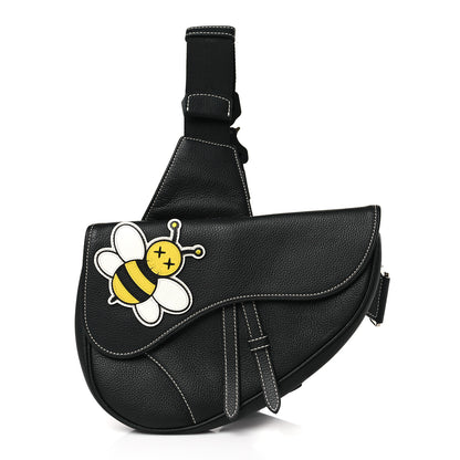 Christian Dior X KAWS Grained Calfskin Bee Saddle Bag Black 1 of 6
