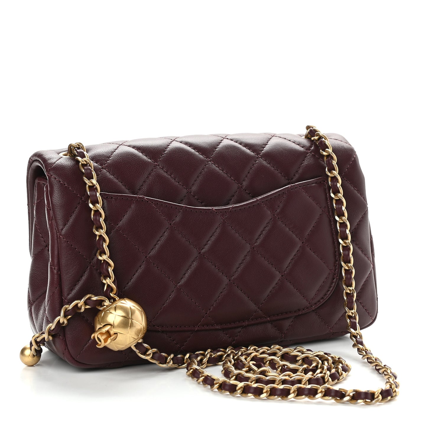 Lambskin Quilted Mini Rectangular Pearl Crush Flap Burgundy